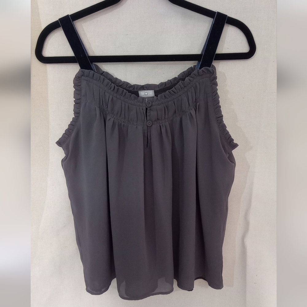 Converse Gray Smocked Tank Blouse Relaxed Fit Size Large Velvet Straps